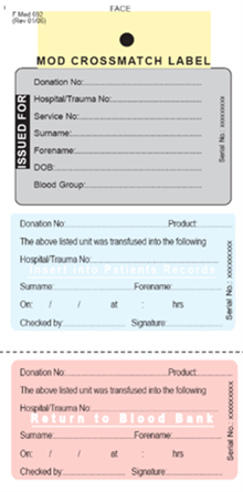 F Med 692 Crossmatch label